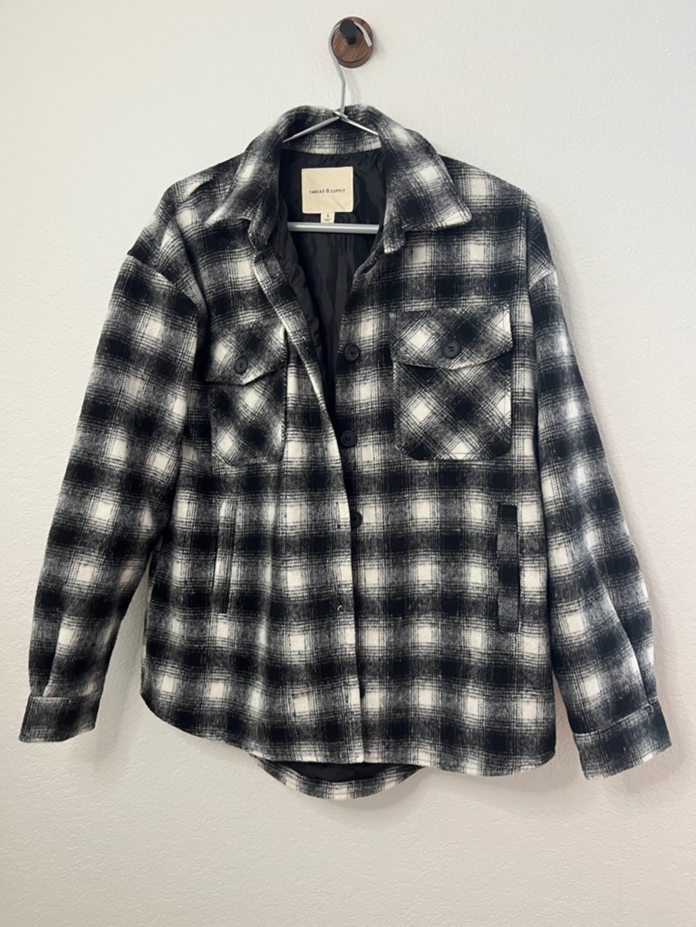 Thread & Supply Black and White Plaid Utility Jacket